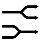 A black bifurcated arrow and an arrow representing a bond. An arrow representing a fork in the road or a merging road.