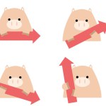 Arrow set pointing in 4 directions of a cute pig. Illustration of a cute animal holding an arrow.