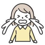 A girl crying with a lot of tears. Simple style illustrations with outlines. Elementary school or kindergarten girl