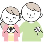 A couple of young men and women standing side by side with a smile. Simple style illustrations with outlines.