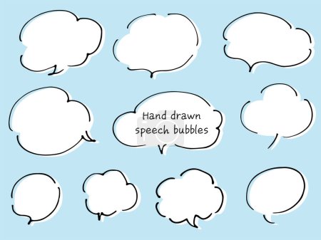 Illustration for A cloud-like line drawing speech balloons with white painted background. Hand-drawn loose fashionable speech bubble written with a pen. - Royalty Free Image