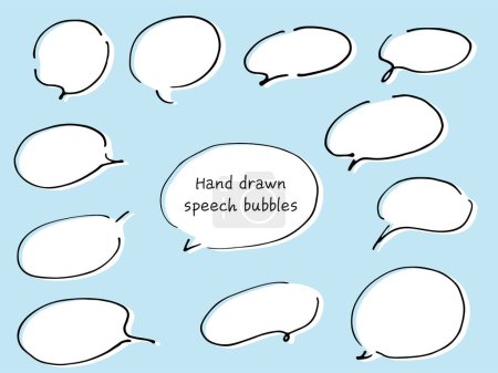 Oval line drawing speech balloons with gaps and white painted background. Hand-drawn loose fashionable speech bubble written with a pen.