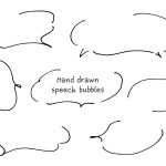 A line drawing speech balloons like a cloud with a wide gap. Hand-drawn loose fashionable speech bubble written with a pen.