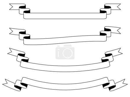 Illustration for A set of simple and long monochrome title ribbons. white. Ribbon that can enter text with various curves. - Royalty Free Image