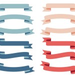 A set of simple title ribbons in pastel colors. light blue, pink, blue and red. Light colored ribbon frame for writing letters.
