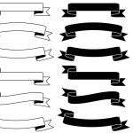 A set of simple monochrome title ribbons. black and white. There are two types of ribbon, one with only one side pleats and the other with both side pleats.