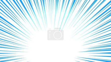 Ilustración de Línea de concentración de gradación azul enfocada en el centro inferior. Material de ilustración de fondo rectangular con líneas de efecto de dibujos animados. - Imagen libre de derechos