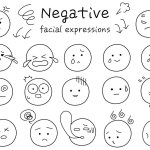 Simple and cute negative facial expression icon set. Black line drawing with hand-drawn touch