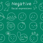 Simple and cute negative facial expression icon set. White line drawing with hand-drawn touch