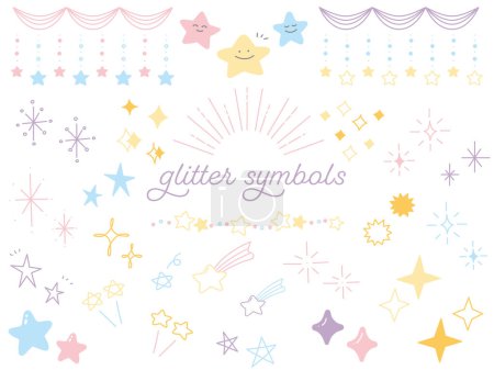 Cute pastel-colored glitter and stars illustration set. Line drawings with a stylish hand-drawn taste.