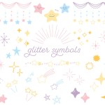 Cute pastel-colored glitter and stars illustration set. Line drawings with a stylish hand-drawn taste.