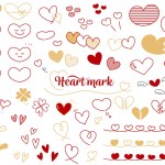 Clip art set of cute red and gold hearts. Fashionable dot and stripe patterns.