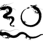 3 types of cool dragon silhouettes. New Year's card illustration material for the Year of the Dragon