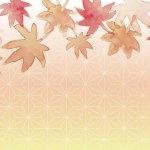 Background material of hemp leaf pattern and autumn leaves. Autumn background with traditional Japanese patterns.