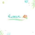 Refreshing watercolor background material of summer-inspired plants and polka dots. There are hibiscus and light blue and yellow dots.