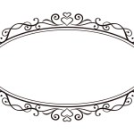 An elegant oval monochrome decorative frame with a heart symbol.
