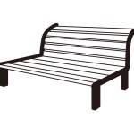 A wooden bench like the one you find in a park. Monochrome line drawing