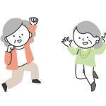 Senior women jumping with smiles. A simple and cute cartoon-style senior illustration.