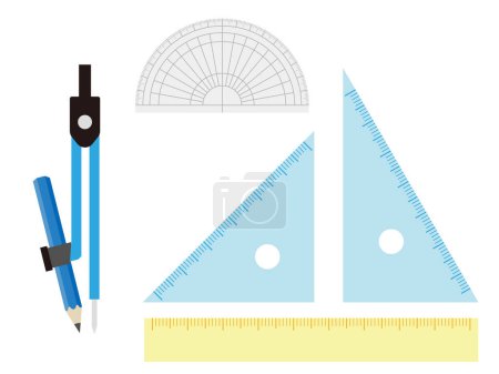 Illustration for Set of compass, protractor and triangular ruler - Royalty Free Image