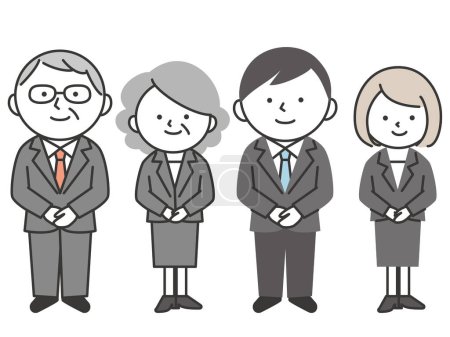 Illustration for Businessmen and women in gray suits, young and senior. Simple style illustrations with outlines. - Royalty Free Image
