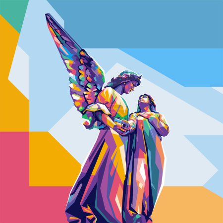 Illustration for Illustration design Statue has wings vector wpap popart - Royalty Free Image