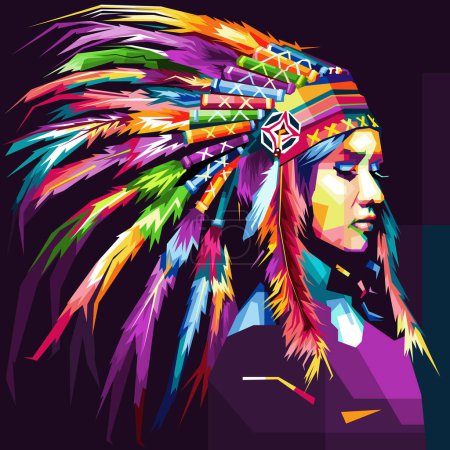 Apache tribe in the american continent on dark background wpap popart vector illustration design