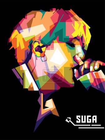 Suga Singender Künstler aus Korea wpap Popart Illustration Design auf dunklem Hintergrund