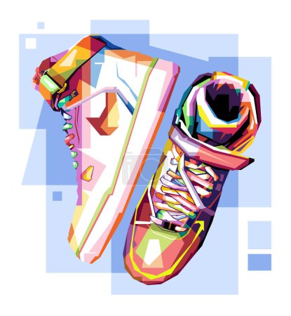 Ilustración de Hermosos zapatos wpap vector popart colorido diseño de ilustración con fondo abstracto - Imagen libre de derechos