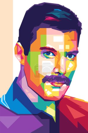 Fredie Mercury legendary singer wpap popart colorful vector illustration design, with abstract background
