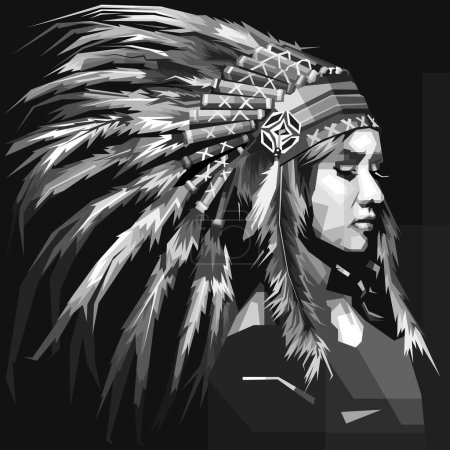 Grayscale Apache tribe in the american continent on dark background wpap popart vector illustration design
