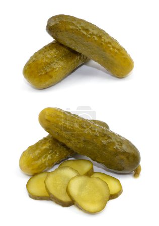 pickled cucumbers on a white background