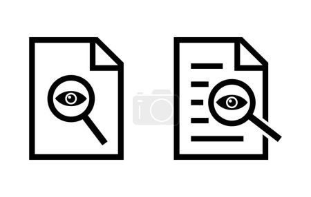 Téléchargez les illustrations : Document with magnifying glass icon on white background - en licence libre de droit
