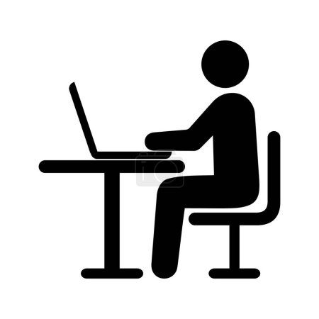 Illustration for Silhouette of a man sitting at a desk with a laptop - Royalty Free Image