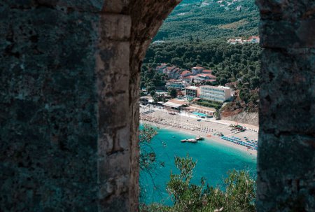 Photo for Ancient ruins in Greece, roman empire architecture, the venetian castle of Parga, stone old walls with wild plants - Royalty Free Image