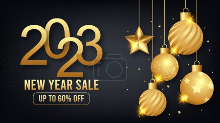 2023 New year sale social media post or promotional Template with Christmas decoration
