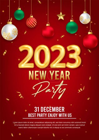Ilustración de 2023 Año nuevo fiesta social media post o plantilla promocional con decoración de Navidad - Imagen libre de derechos