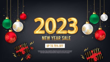 Illustration for 2023 New year sale social media post or promotional Template with Christmas decoration - Royalty Free Image
