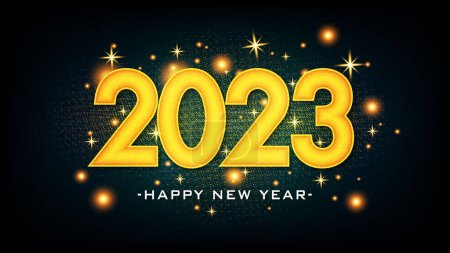 Illustration for Happy new year 2023 glitter gold text effect - Royalty Free Image