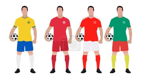 Campeonato del mundo de fútbol equipo de grupo con su kit de equipo