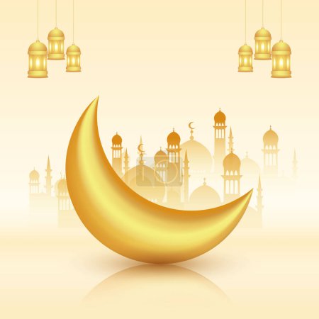 Illustration for Ramadan Kareem greeting card with Islamic background - Royalty Free Image