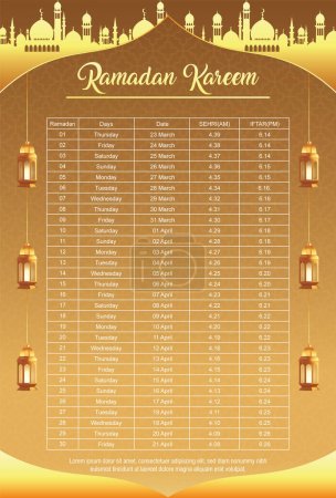 Illustration for Ramadan iftar and sehri Bangladesh time calendar template 2023 - Royalty Free Image