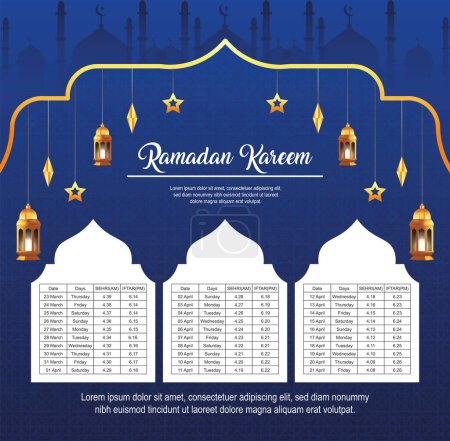 Illustration for Ramadan iftar and sehri Bangladesh time calendar template 2023 - Royalty Free Image