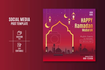 Téléchargez les illustrations : Carte de vœux vectorielle Ramadan Kareem avec fond islamique - en licence libre de droit