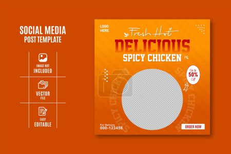Téléchargez les illustrations : Restaurant concept delicious spicy chicken sale social media post design - en licence libre de droit