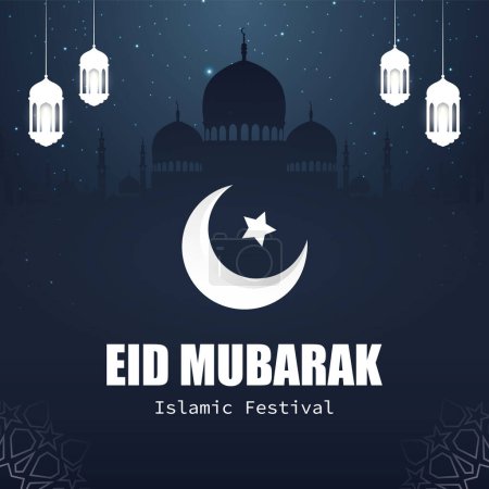 Ilustración de Plantilla de tarjeta de felicitación Eid Mubarak con patrón árabe - Imagen libre de derechos