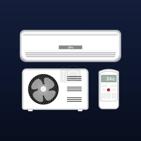 Illustration for Vector air conditioner indoor outdoor unit with remote - Royalty Free Image