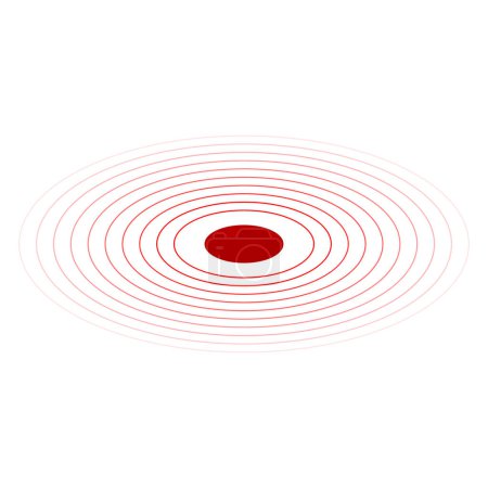 Téléchargez les illustrations : Cercle rouge icône du tremblement de terre ensemble. Radar à vibration ronde graphique ou radar d'alerte rouge. Illustration vectorielle isolée - en licence libre de droit