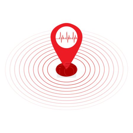 Kreis rotes Erdbeben-Symbol gesetzt. Rundum Vibrationsgrafik oder Alarmradar. Vektor isolierte Illustration