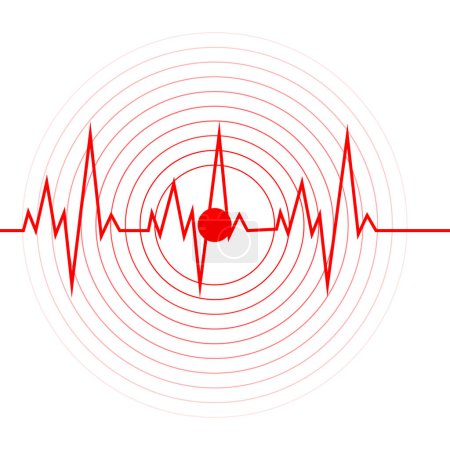 Téléchargez les illustrations : Cercle rouge icône du tremblement de terre ensemble. Radar à vibration ronde graphique ou radar d'alerte rouge. Illustration vectorielle isolée - en licence libre de droit
