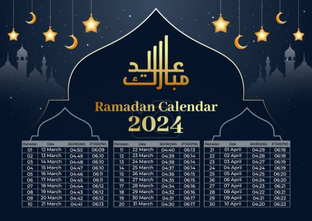 Illustration for Ramadan Kareem Islamic calendar template and sehri ifter time schedule - Royalty Free Image